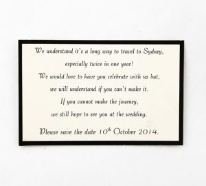 SAVDAT02 Cream with black border save the date card
