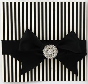 WEDINV141 Black Stripes Wedding invitation Black Ribbon Bow with Diamante