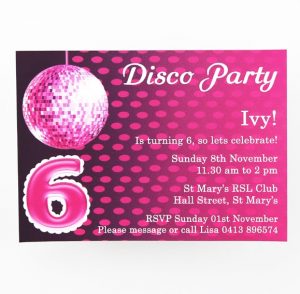 BIRINV46 Girls pink disco invitation