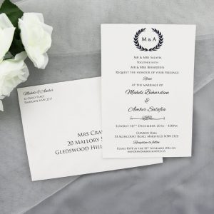WEDINV87 Grecian Leaves Navy Blue Wedding Invitation with envelope