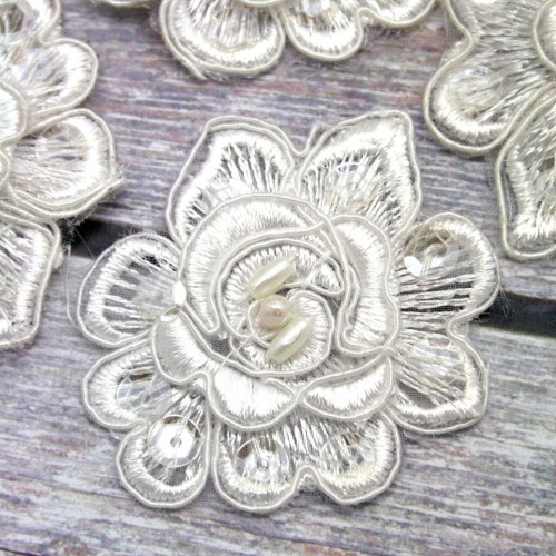 Beaded Flower Head Ivory Lace Piece for Invitations