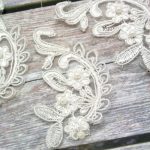 Curved Ivory Beaded Flower Lace Piece for Invitations