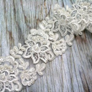 Flower Beaded Lace in Ivory for Invitations