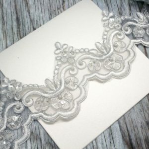 Ivory and Silver Flower Beaded Lace for Invitations