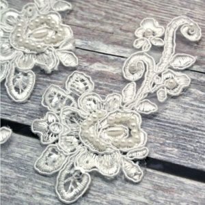 Ivory Beaded Lace Flower and Stem Piece for Invitations