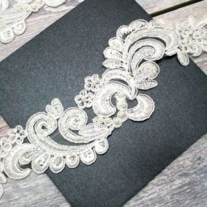 Ivory Floral Beaded Lace Piece for Invitations