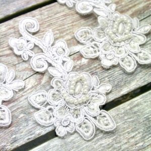 White Beaded Lace Flower and Stem Piece for Invitations