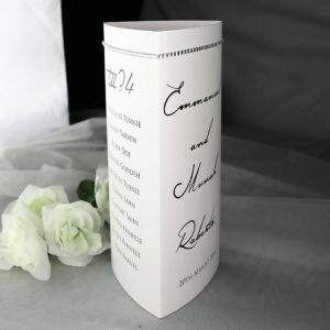 TABMEN09 White with Diamante Row Tri-Fold Table Menus top