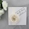 WEDINV05 white flower wedding invitation with white ribbon