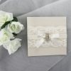 WEDINV07 White Invitation Card with Lace Ribbon Bow and Diamante