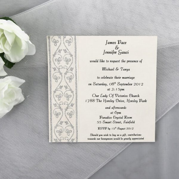 WEDINV18 Cream Wedding Invitation with Sliver Glitter Pearl Paper