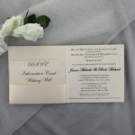 WEDINV19 inside of cream wedding invitation with pebbles paper and translucent wedding set
