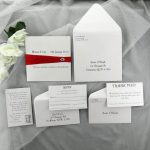 WEDINV39 Red ribbon and diamante white wedding invitation set