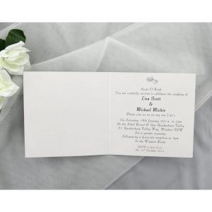 WEDINV39 inside of Red ribbon and diamante white wedding invitation