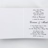 WEDINV54 Square White Metallic wedding Invitation Card with Black Lace Black Satin Ribbon and Bow and Diamante and Pearl Buckle inside