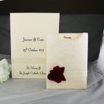 WEDINV83 Ivory Pocket Invitation with Ivory Ribbon and Red Rose with ceremony book