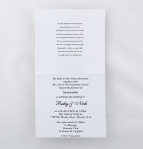 WEDINV10 inside of White Square wedding invitation with diamante rows