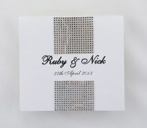 WEDINV10 White Square wedding invitation with diamante rows