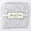 WEDINV105 White lace on silver and cream wedding invitation