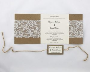 WEDINV106 inside of Rustic white and brown lace invitation