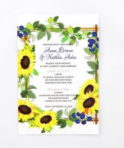 WEDINV111 watercolour sunflowers printed wedding invitation
