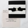 WEDINV126 Black and ivory wedding invitation with embossed paper black ribbon bow and pearl with ivory envelope