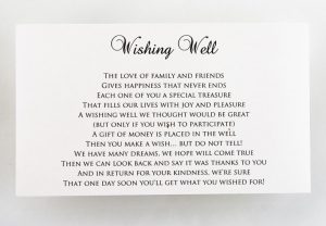 WEDINV126 White metallic wishing wells printed in black