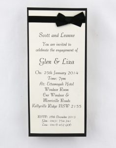 WEDINV143 Cream and Black engagement invitation with black ribbon and bow