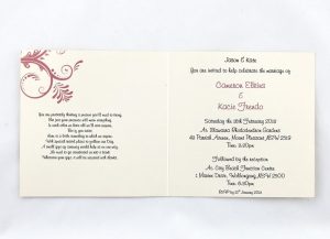 WEDINV15 inside of cream wedding invitation printed in black and pink