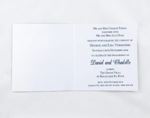 WEDINV51 inside of White Square wedding Invitation printed in blue