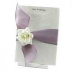 WEDINV77 C6 Bouquet Pocket Invitation with Purple Semi Sheer Ribbon and White Rose