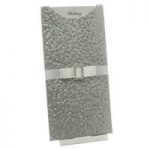 WEDINV90 DL Silver Pebbles Pocket Invitation with Silver Satin Ribbon and Square Buckle