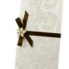 WEDINV94 DL Majestic Swirl White Pocket Invitation with Brown Satin Ribbon and Flower Ivory Buckle