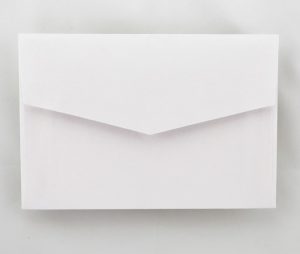 WEDIV107 Printed white metallic wedding invitation printed in brown back of envelope