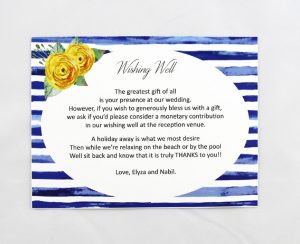 WEDINV101 By the sea blue stripes and yellow flowers printed wishing well