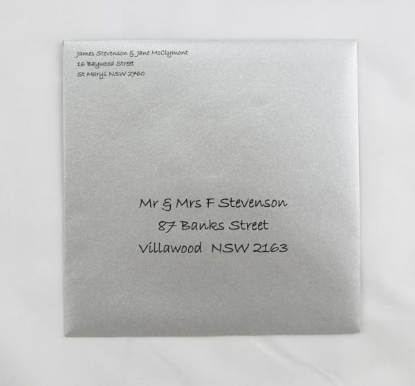 WEDINV119 Silver and blue wedding invitation envelope
