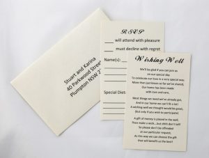 WEDINV29 Cream metallic RSVP card and envelope with wishing well