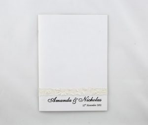 WEDINV30 White ceremony book with embossed paper