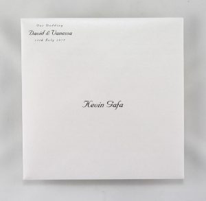 WEDINV129 white with silver ribbon bow and diamante wedding invitation envelope