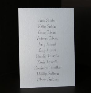 Double sided place card printed in grey