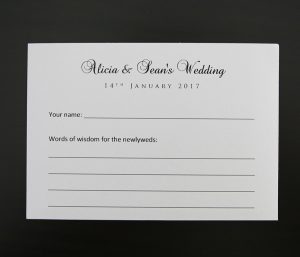 MISC01 white wedding advice tip card printed in black