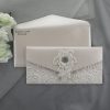 WEDINV104 Ivory Pocket Invitation with Lace Diamante and Floral Paper