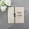 WEDINV134 Ivory Wedding Invitation with Floral Embossed Paper and Green Ribbon