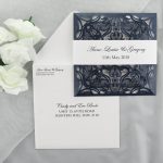 WEDINV146 Navy Lasercut Wedding Invitation with White Belly Band with envelope
