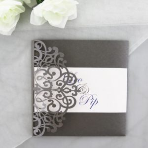 WEDINV22 Grey Lasercut Wedding Invitation with Lasercut Pocket set