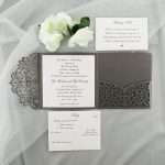 WEDINV22 inside of Grey Lasercut Wedding Invitation with Lasercut Pocket set