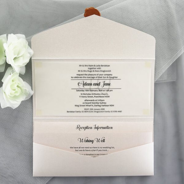 WEDINV50 inside of Ivory Pocket Fold Wedding Invitation with Hearts Wax Seal wedding set