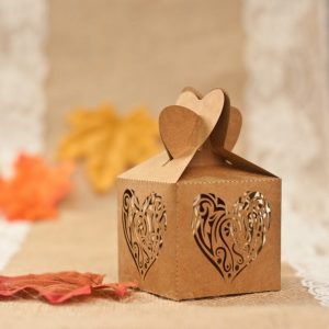 DIYBON398 brown heart lasercut bonbonniere box