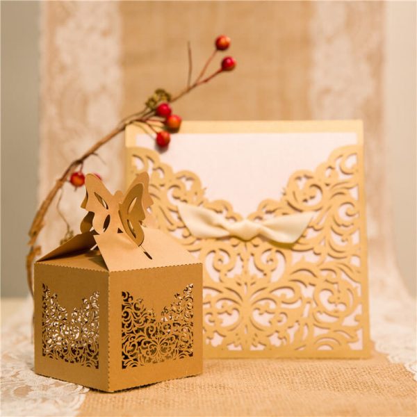 DIYBON405 brown lasercut bonbonniere box with invitation