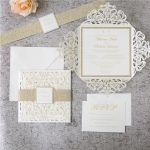 WEDINV135 Gold glitter and ivory lasercut wedding invitation set